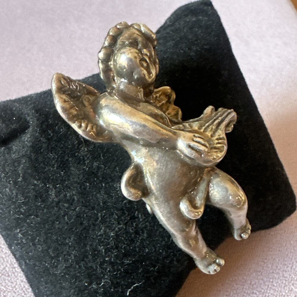 Vtg Signed Sam Philipe Cherub Mandolin‎ Pendant Brooch 12g Sterling Silver 925 - Picture 3 of 9